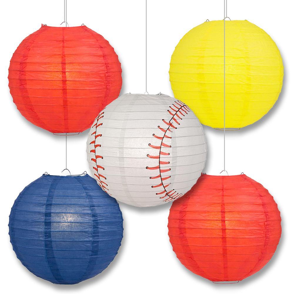 St Louis Pro Baseball 14-inch Paper Lanterns 5pc Combo Party Pack - Red, Navy Blue &amp; Yellow