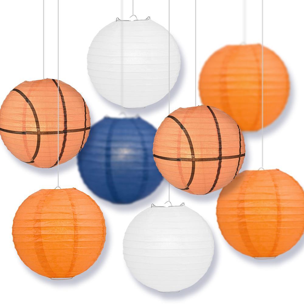 New York College Basketball 14-inch Paper Lanterns 8pc Combo Party Pack - Orange, Navy Blue, White - PaperLanternStore.com - Paper Lanterns, Decor, Party Lights &amp; More