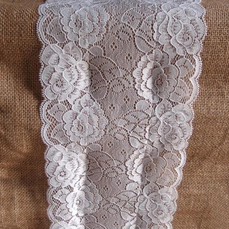 Vintage Burlap and Lace Style No.3 Table Runner (12 x 108) - PaperLanternStore.com - Paper Lanterns, Decor, Party Lights &amp; More