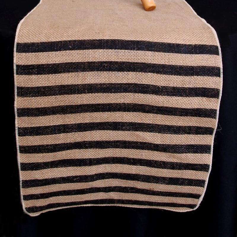 Vintage Burlap Table Runner w/ Black Striped Pattern (12 x 108) - PaperLanternStore.com - Paper Lanterns, Decor, Party Lights &amp; More