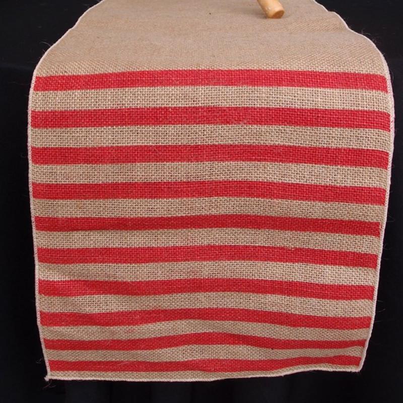 Vintage Burlap Table Runner w/ Red Striped Pattern (12 x 108) - PaperLanternStore.com - Paper Lanterns, Decor, Party Lights & More