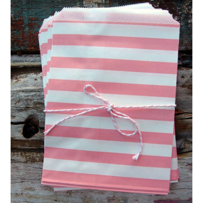 Pink Stripe Paper Treat Bags - (12 PCS) - PaperLanternStore.com - Paper Lanterns, Decor, Party Lights & More