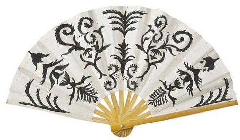 Black and White Henna Motif Mulberry Paper Hand Fan - PaperLanternStore.com - Paper Lanterns, Decor, Party Lights &amp; More
