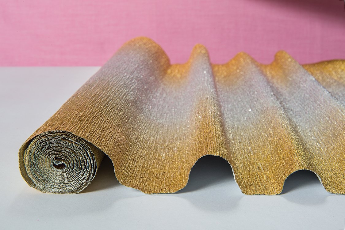 Ombre Platinum-Gilt Premium Heavy Italian Crepe Paper Roll and Table Runner, 20 Inches x 8 Feet - PaperLanternStore.com - Paper Lanterns, Decor, Party Lights &amp; More