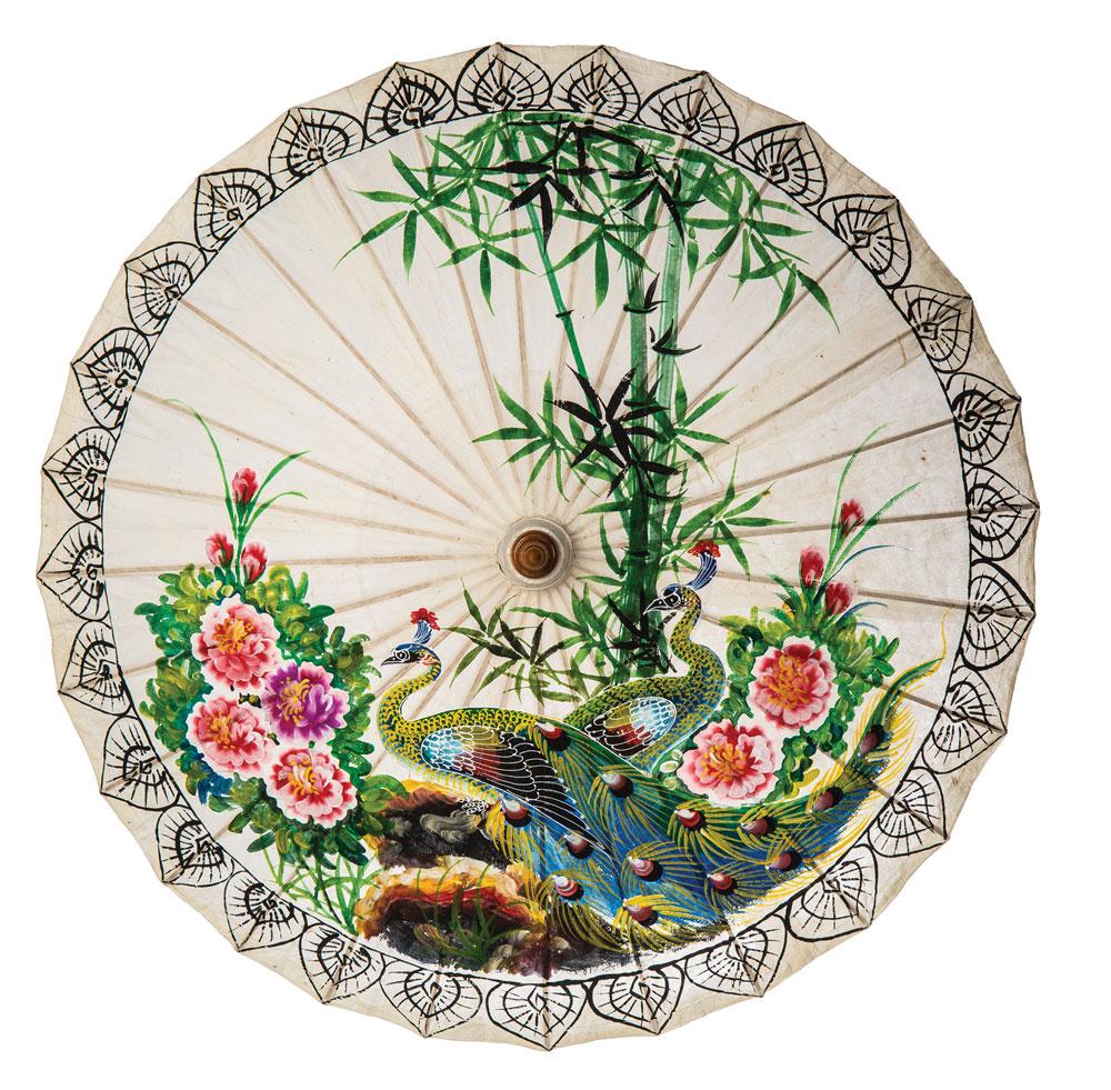 Hand-painted Peacock Mulberry Paper Parasol - PaperLanternStore.com - Paper Lanterns, Decor, Party Lights &amp; More