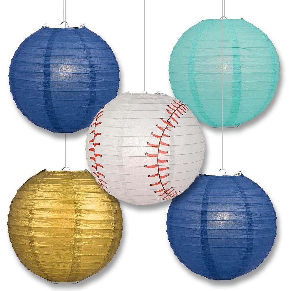 Tampa Bay Pro Baseball 14-inch Paper Lanterns 5pc Combo Party Pack - Dark Blue, Light Blue &amp; Gold