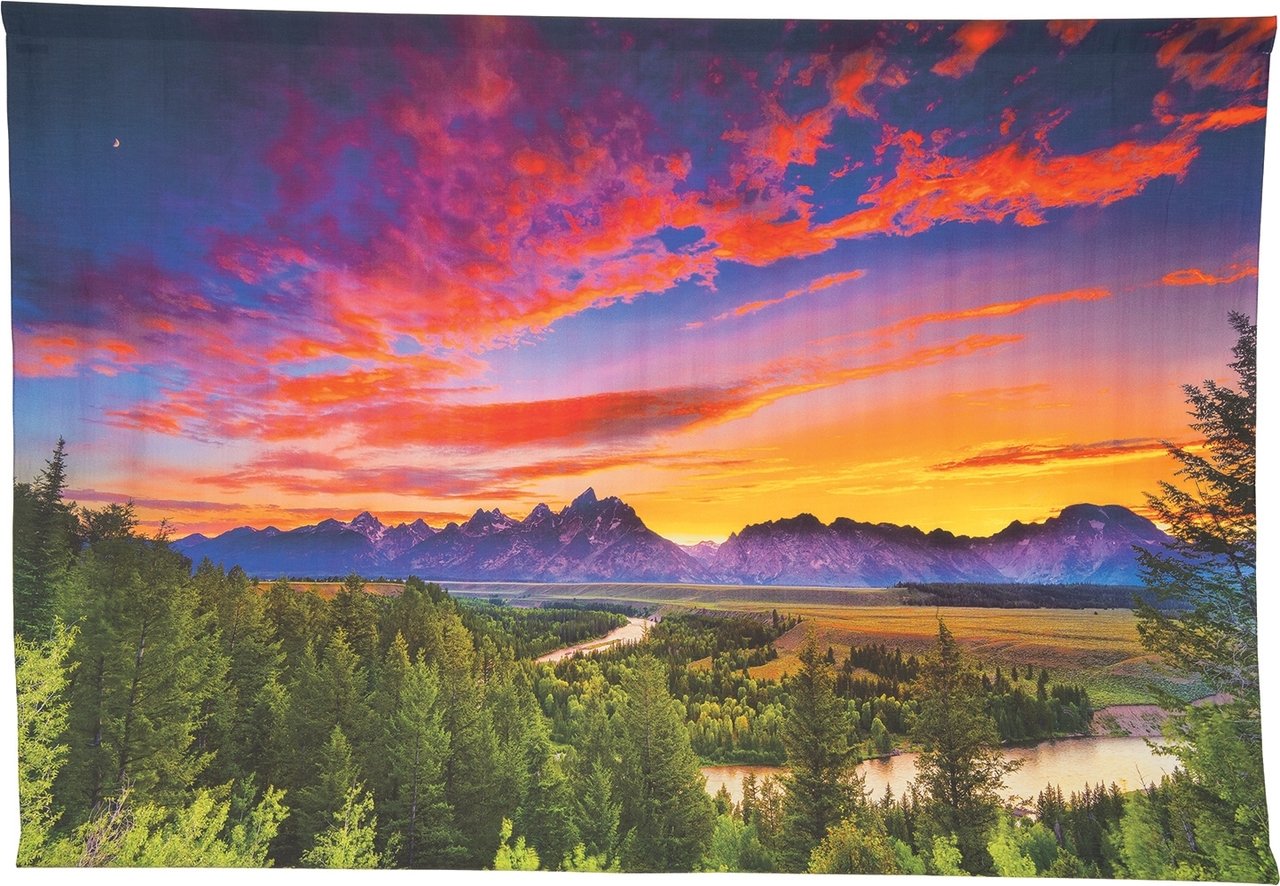 BLOWOUT Grand Teton Mountain Sunset Photo Tapestry - (Medium, 70 X 48 Inches, 100% Cotton, Fair Trade Certified) - PaperLanternStore.com - Paper Lanterns, Decor, Party Lights & More
