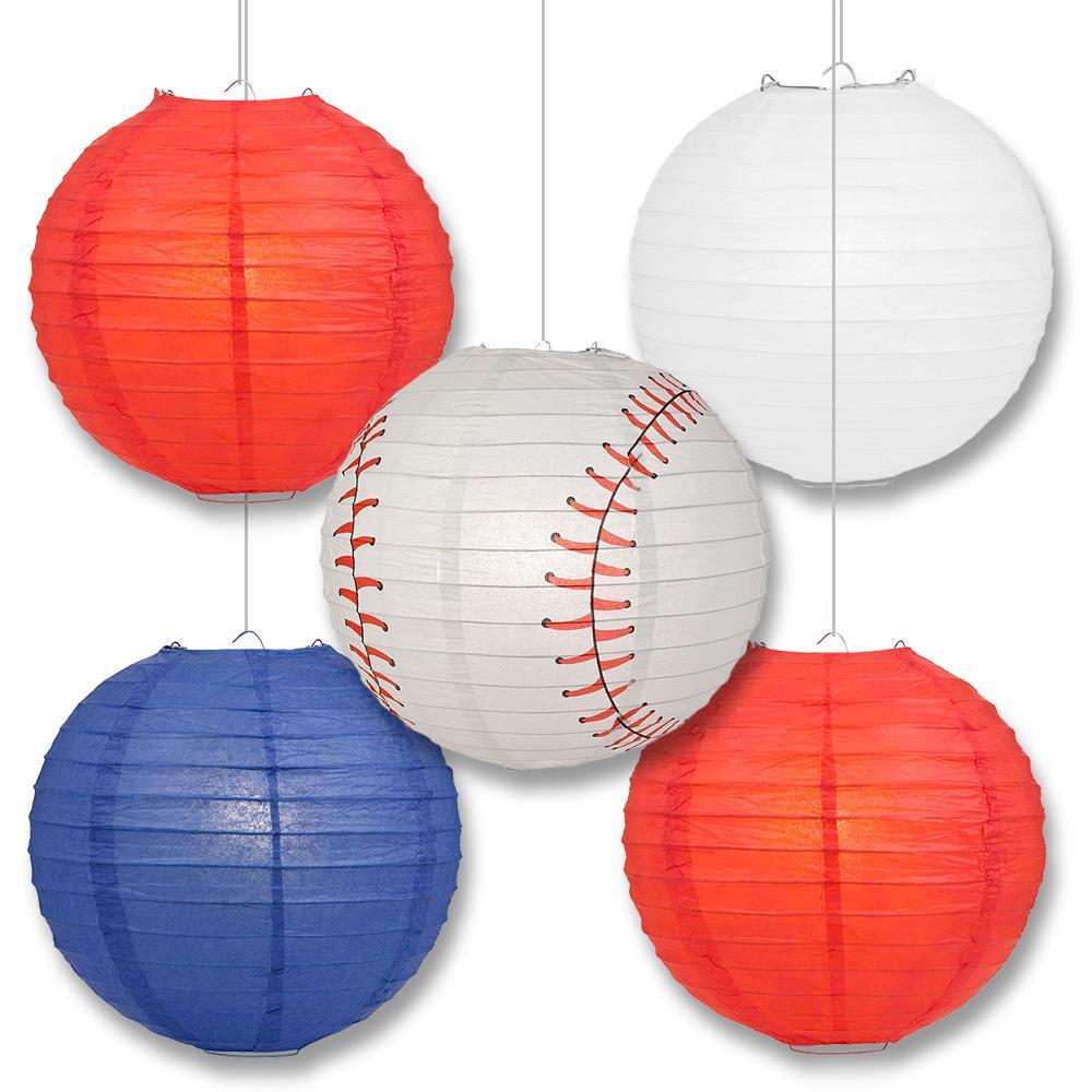Texas Pro Baseball 14-inch Paper Lanterns 5pc Combo Party Pack - Red, Blue & White