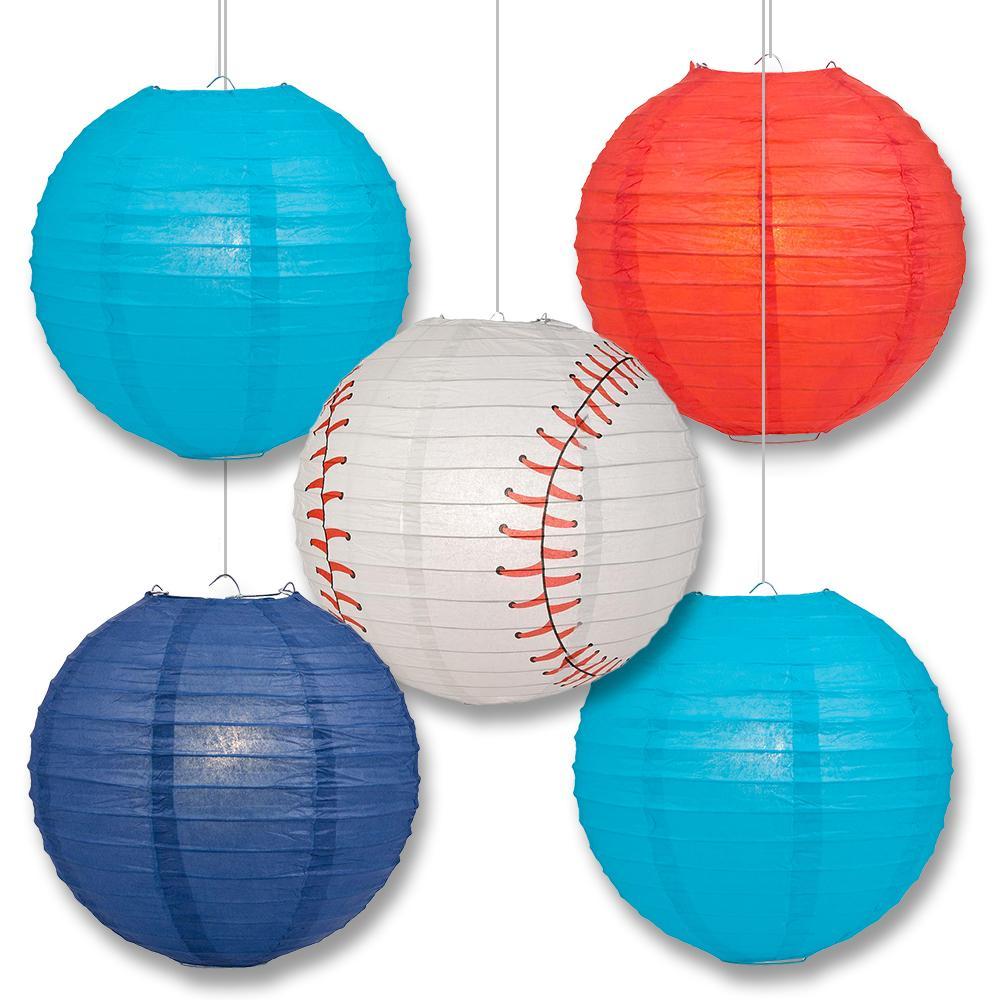 Toronto Pro Baseball 14-inch Paper Lanterns 5pc Combo Party Pack - Blue, Navy Blue, Red & White - PaperLanternStore.com - Paper Lanterns, Decor, Party Lights & More