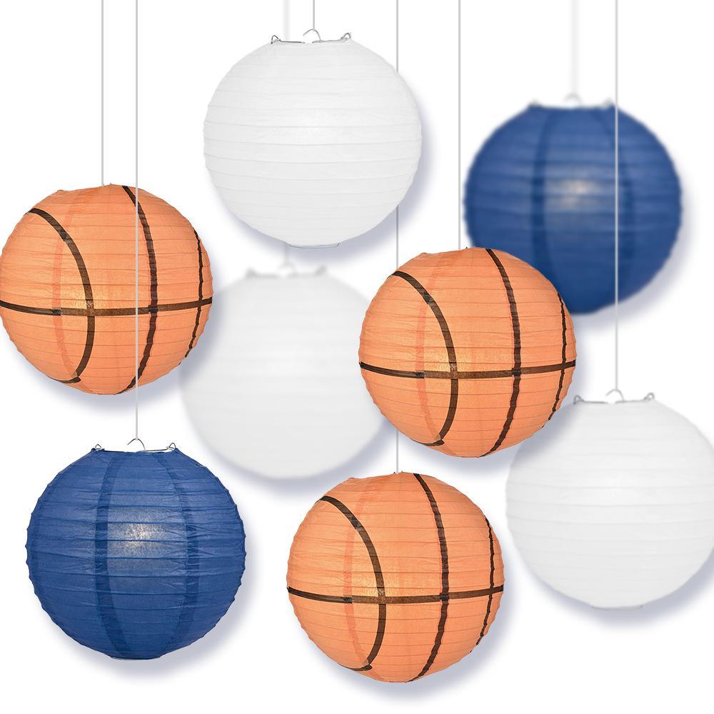 Connecticut College Basketball 14-inch Paper Lanterns 8pc Combo Party Pack - White, Navy Blue