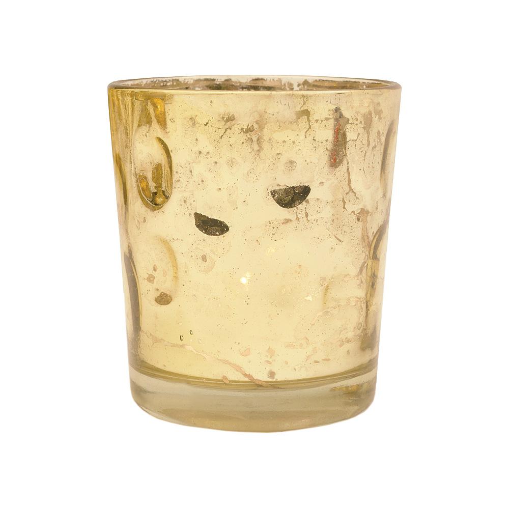 Shabby Chic Gold Mercury Glass Tea Light Votive Candle Holders (Set of 5, Assorted Designs and Sizes)