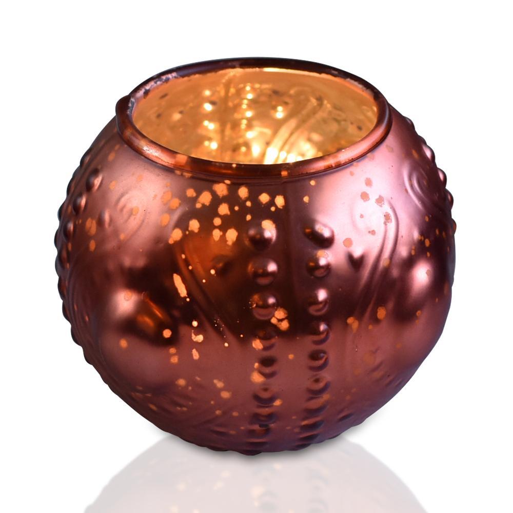 Vintage Elegance Rustic Copper Red Mercury Glass Tea Light Votive Candle Holders (Set of 5, Assorted Designs and Sizes)