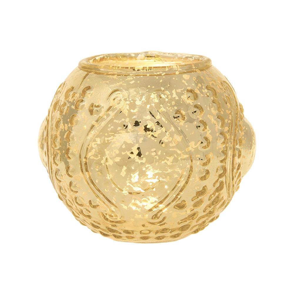 Vintage Elegance Gold Mercury Glass Tea Light Votive Candle Holders (Set of 5, Assorted Designs and Sizes)