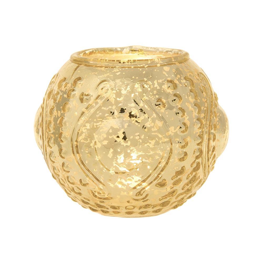 Shabby Chic Gold Mercury Glass Tea Light Votive Candle Holders (Set of 5, Assorted Designs and Sizes)
