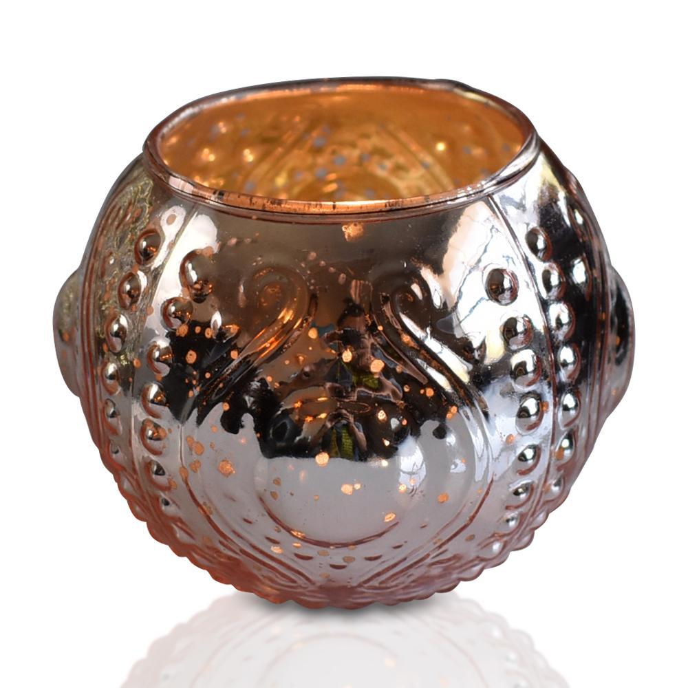 Royal Chic Rose Gold Mercury Glass Tea Light Votive Candle Holders (Set of 5, Assorted Designs and Sizes)