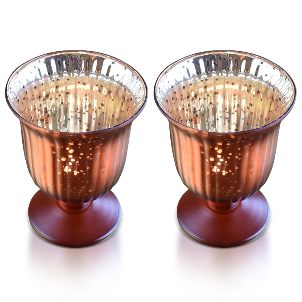 2-PACK | Vintage Mercury Glass Candle Holder (5-Inch, Emma Design, Fluted Urn, Rustic Copper Red) - Decorative Candle Holder - For Home Decor, Party Decorations, and Wedding Centerpieces