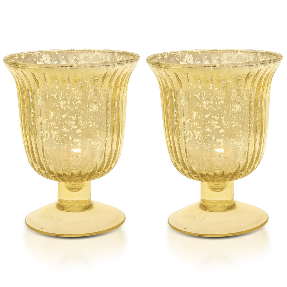 2-PACK | Vintage Mercury Glass Candle Holder (5-Inch, Emma Design, Fluted Urn, Gold) - Decorative Candle Holder - For Home Decor, Party Decorations, and Wedding Centerpieces