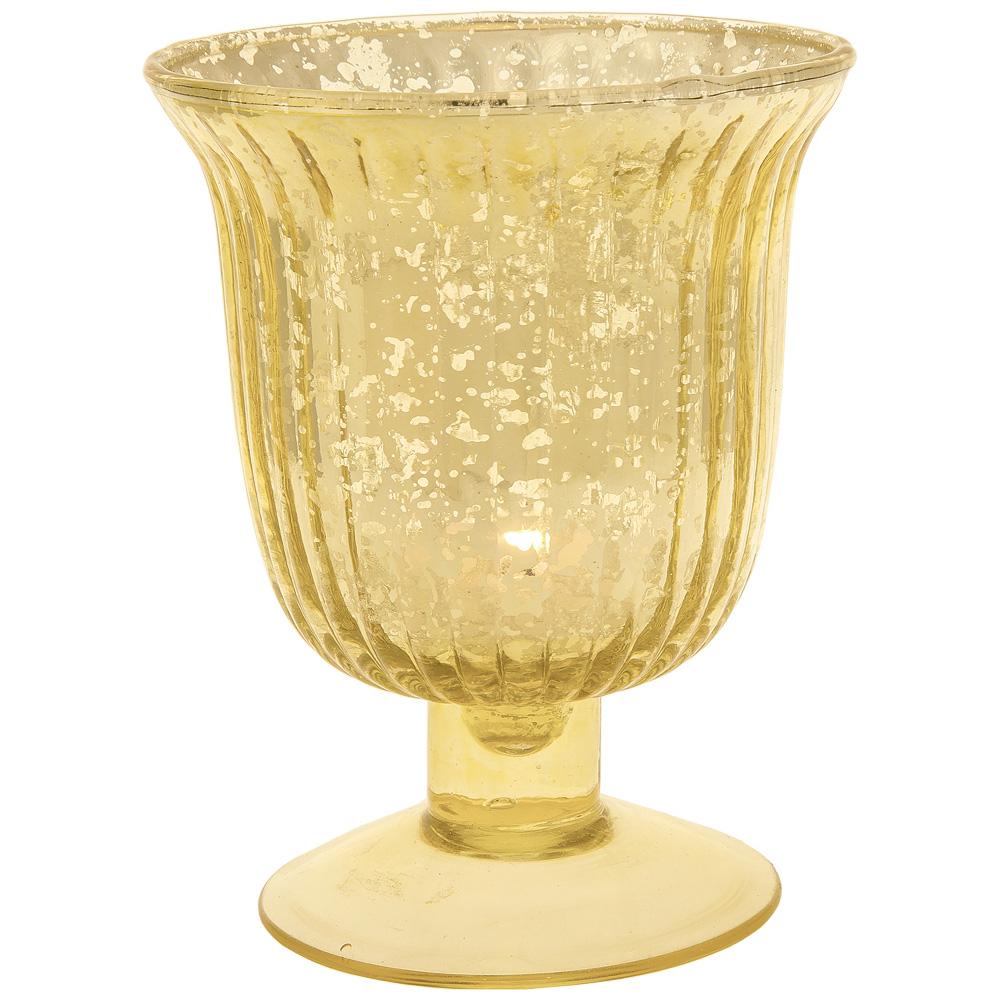 Art Deco Gold Mercury Glass Tea Light Votive Candle Holders (Set of 5, Assorted Designs and Sizes)