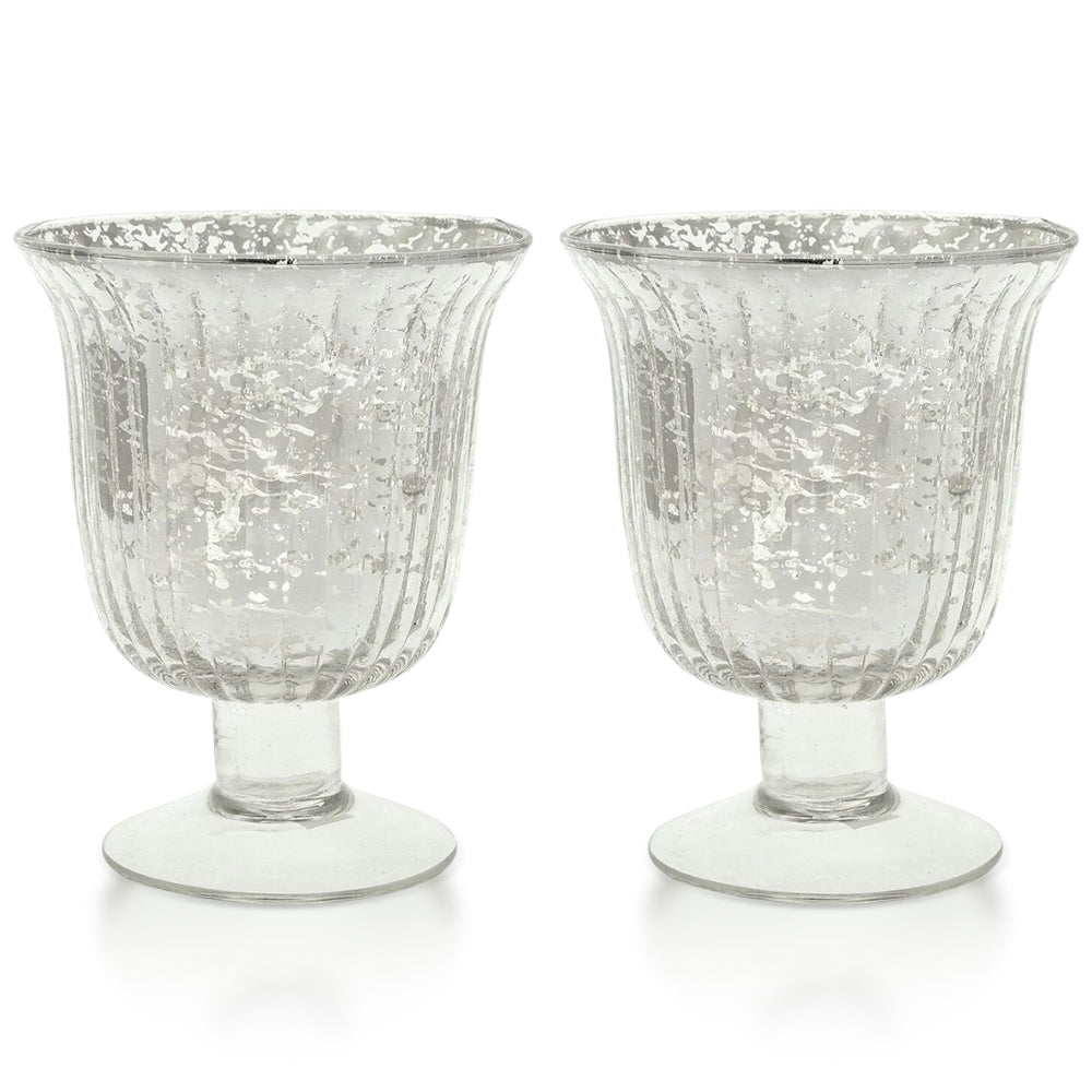 2-PACK | Vintage Mercury Glass Candle Holder (5-Inch, Emma Design, Fluted Urn, Silver) - Decorative Candle Holder - For Home Decor and Wedding Centerpieces