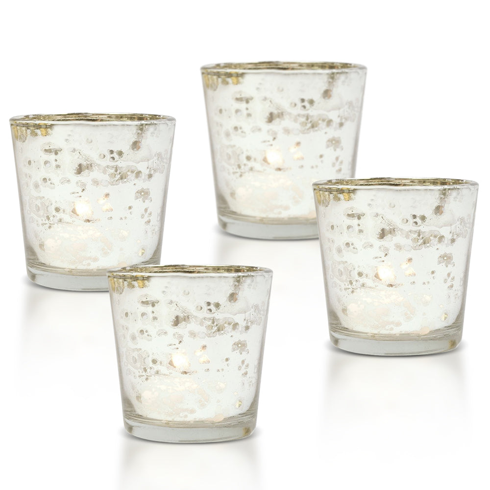 4-PACK | 2.5&quot; Silver Mercury Glass Votive Tea Light Candle Holder