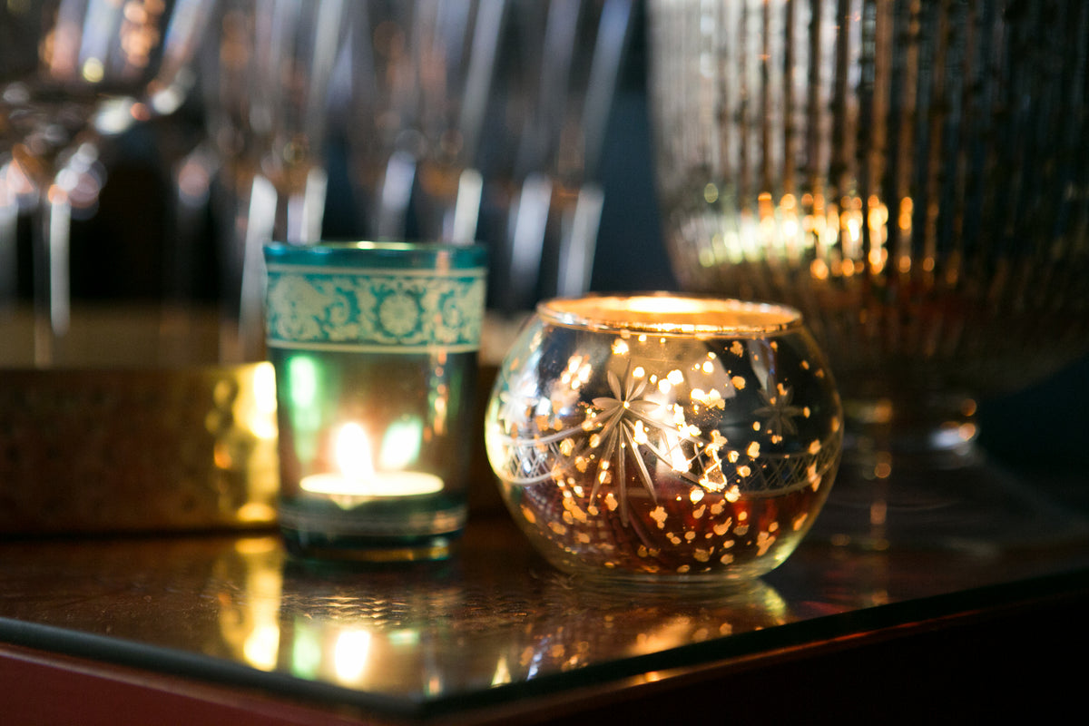 4 Pack | Vintage Mercury Glass Globe Candle Holders (3-Inch, Mary Design, Silver) - For use with Tea Lights - Home Decor, Parties and Wedding Decorations - PaperLanternStore.com - Paper Lanterns, Decor, Party Lights &amp; More