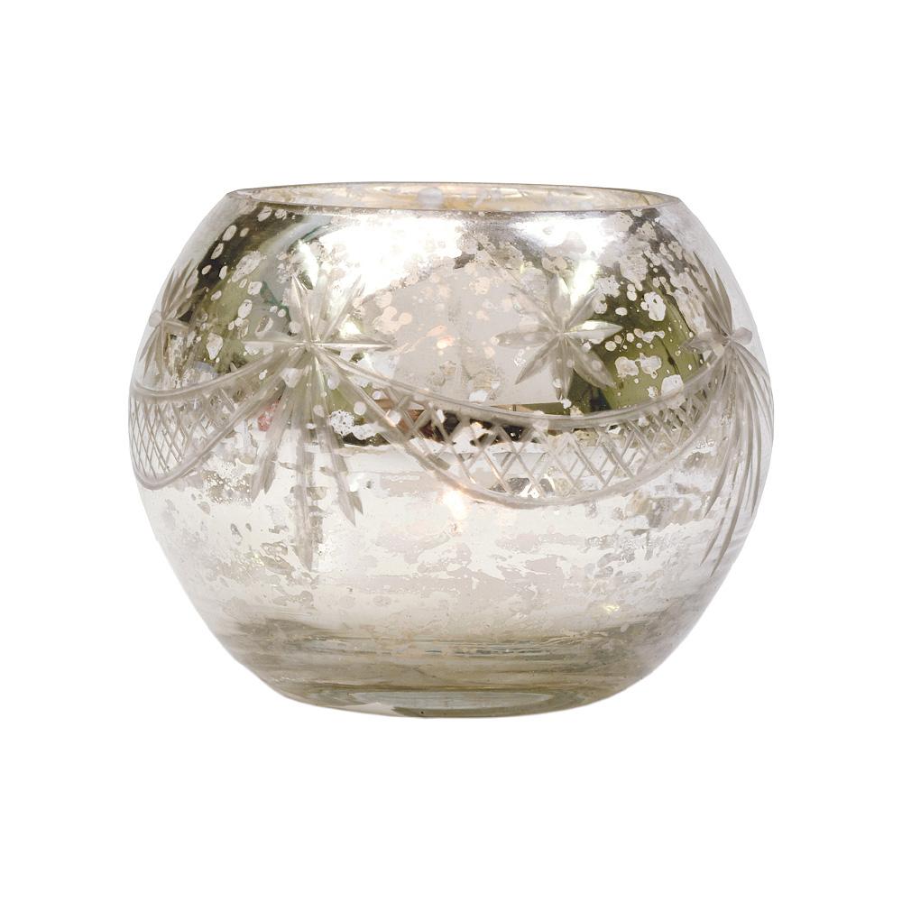 Shabby Chic Silver Mercury Glass Tea Light Votive Candle Holders (Set of 5, Assorted Designs and Sizes)
