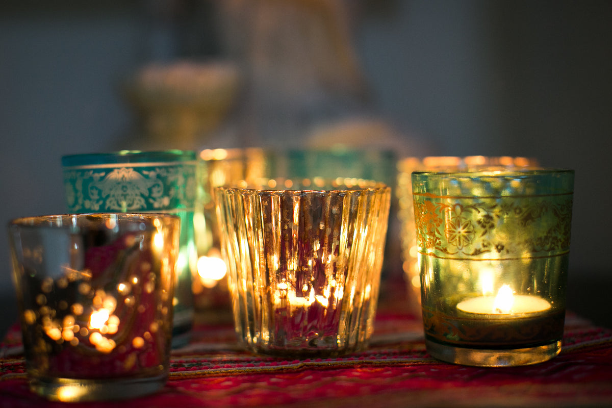 24 Pack | Vintage Mercury Glass Candle Holders (3-Inch, Caroline Design, Vertical Motif, Gold) - For use with Tea Lights - Home Decor, Parties and Wedding Decorations - PaperLanternStore.com - Paper Lanterns, Decor, Party Lights &amp; More