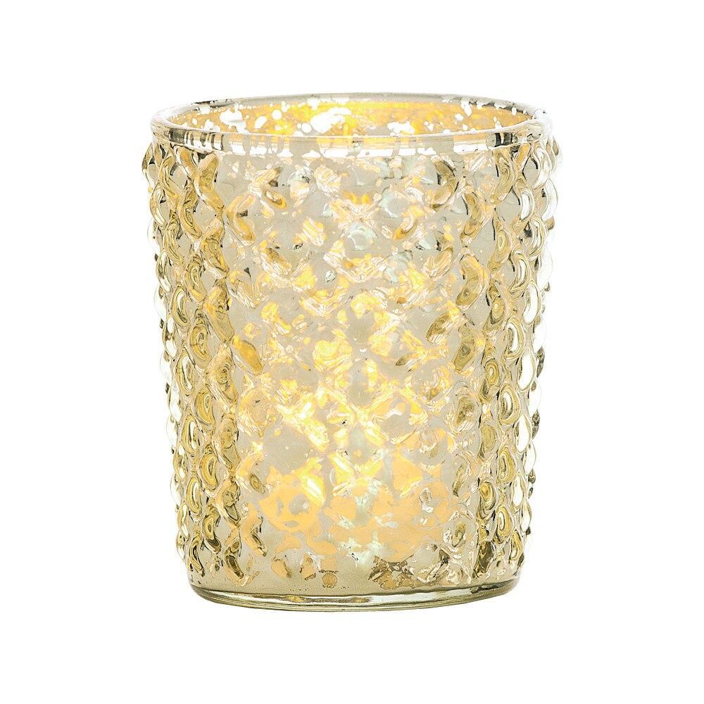 Shabby Chic Gold Mercury Glass Tea Light Votive Candle Holders (Set of 5, Assorted Designs and Sizes)