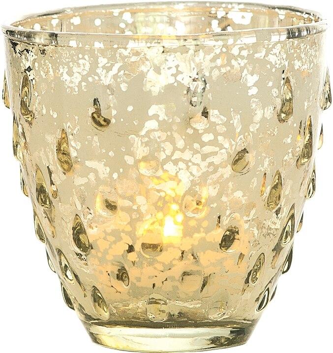 Imagination Gold Mercury Glass Tea Light Votive Candle Holders (Set of 4, Assorted Designs and Sizes)