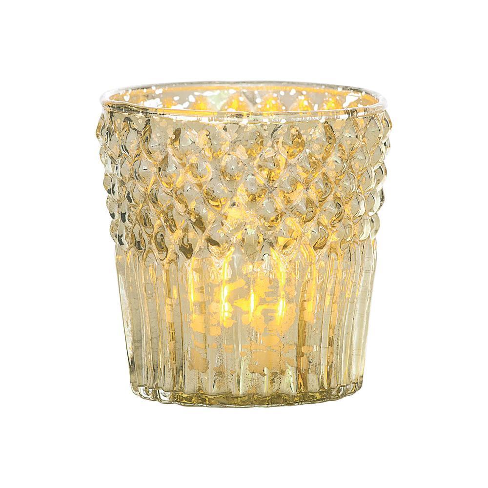 Art Deco Gold Mercury Glass Tea Light Votive Candle Holders (Set of 5, Assorted Designs and Sizes)