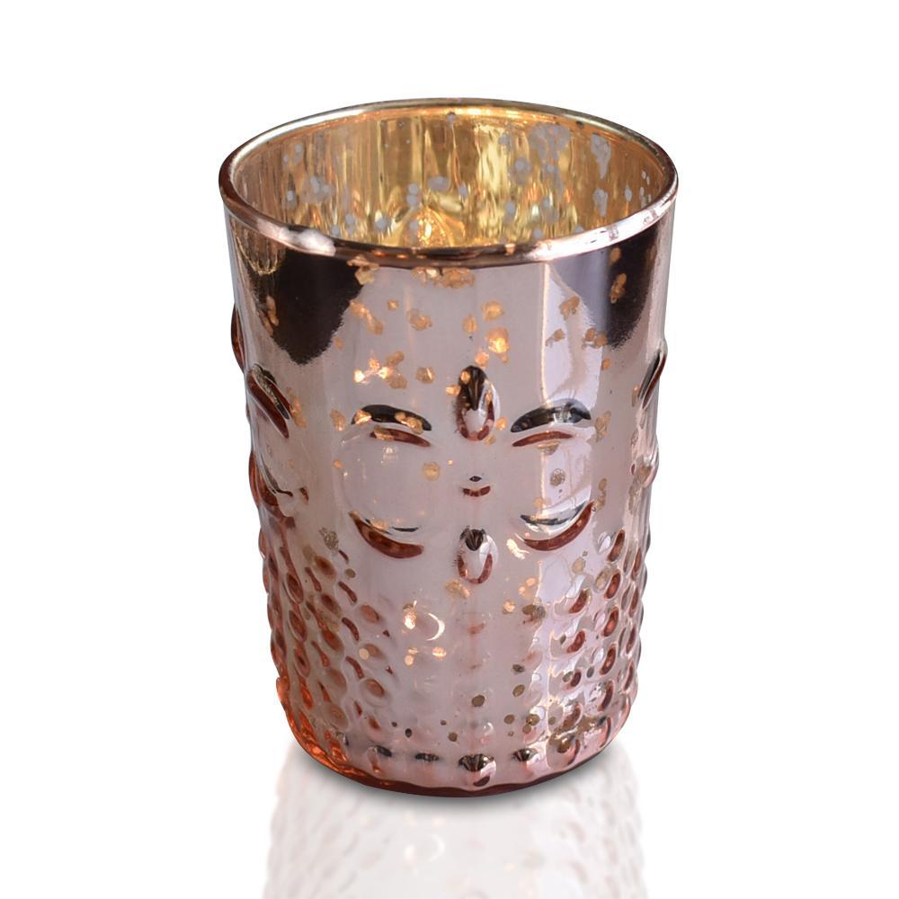 Bohemian Chic Rose Gold Mercury Glass Tea Light Votive Candle Holders (Set of 5, Assorted Designs and Sizes)