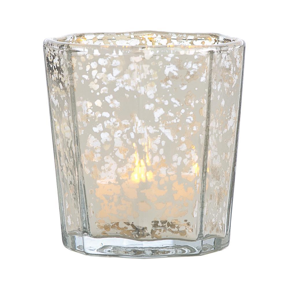 Shabby Chic Silver Mercury Glass Tea Light Votive Candle Holders (Set of 5, Assorted Designs and Sizes)