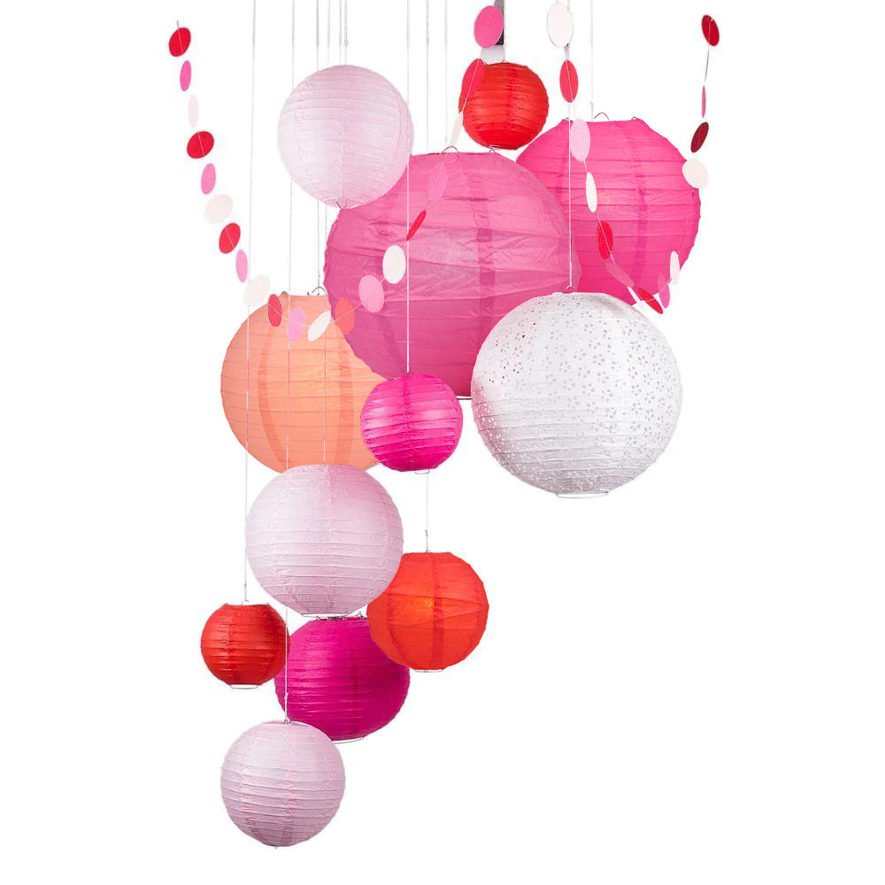12-pc Valentine&#39;s Day Hearts Paper Lantern Decoration Party Pack