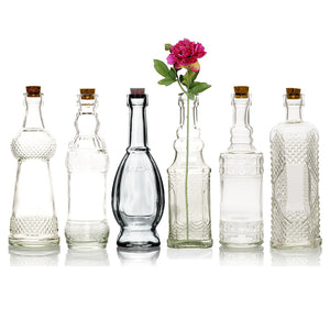 Small Clear Vintage Glass Bottles with Corks, Bud Vases, Decorative, Potion,  Assorted Design Set of 12 pcs
