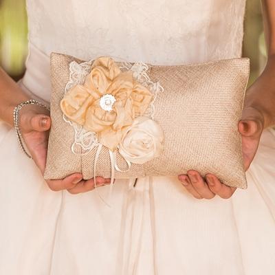 Burlap Chic Ring Pillow - PaperLanternStore.com - Paper Lanterns, Decor, Party Lights &amp; More