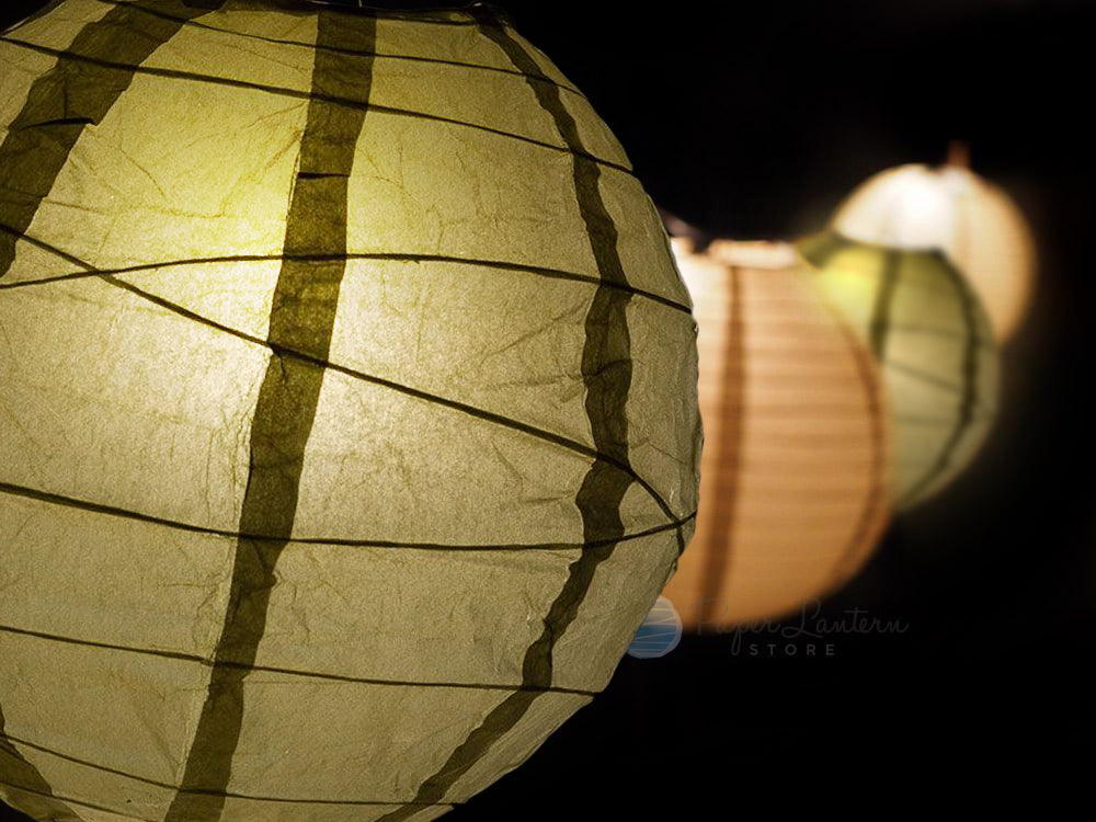 10&quot; Wedding Gold Paper Lantern String Light COMBO Kit (21 FT, EXPANDABLE, White Cord)