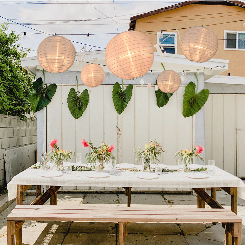 12-Piece Wedding White and Beige Nylon Lantern Party Pack Set