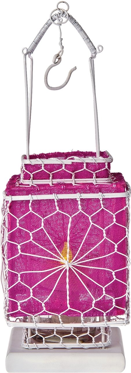 Fuchsia Pink Hanging Wire and Linen Candle Lantern - PaperLanternStore.com - Paper Lanterns, Decor, Party Lights &amp; More