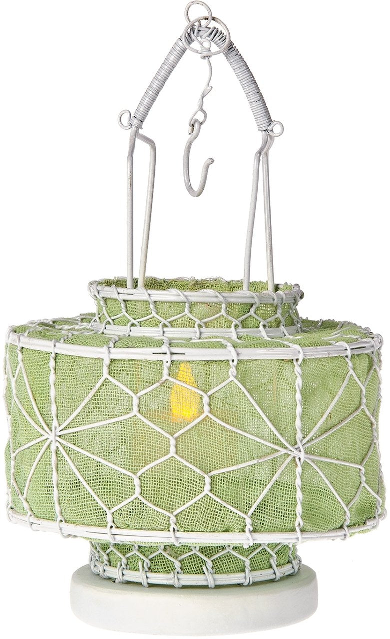 Avocado Green Hanging Wire and Linen Candle Lantern - PaperLanternStore.com - Paper Lanterns, Decor, Party Lights &amp; More