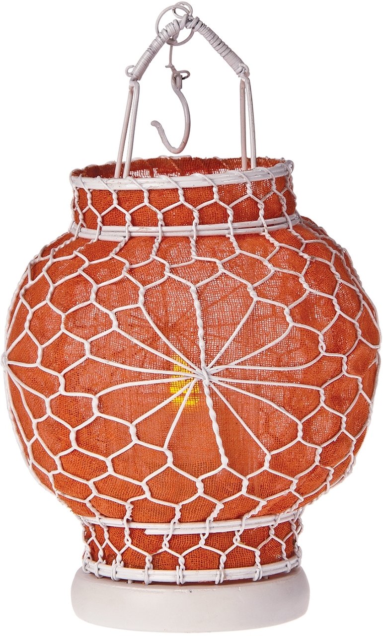 Orange Hanging Wire and Linen Candle Lantern - PaperLanternStore.com - Paper Lanterns, Decor, Party Lights &amp; More