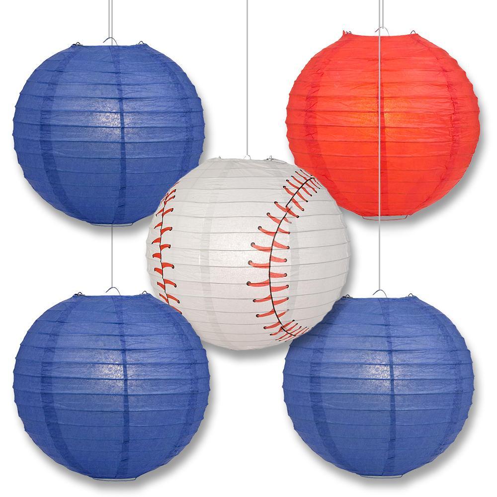 Washington Pro Baseball 14-inch Paper Lanterns 5pc Combo Party Pack - Red & Dark Blue