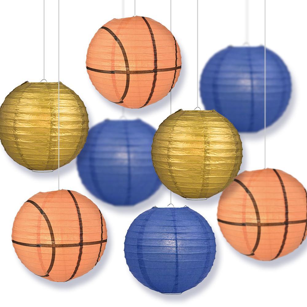 West Virginia College Basketball 14-inch Paper Lanterns 8pc Combo Party Pack - Gold, Dark Blue
