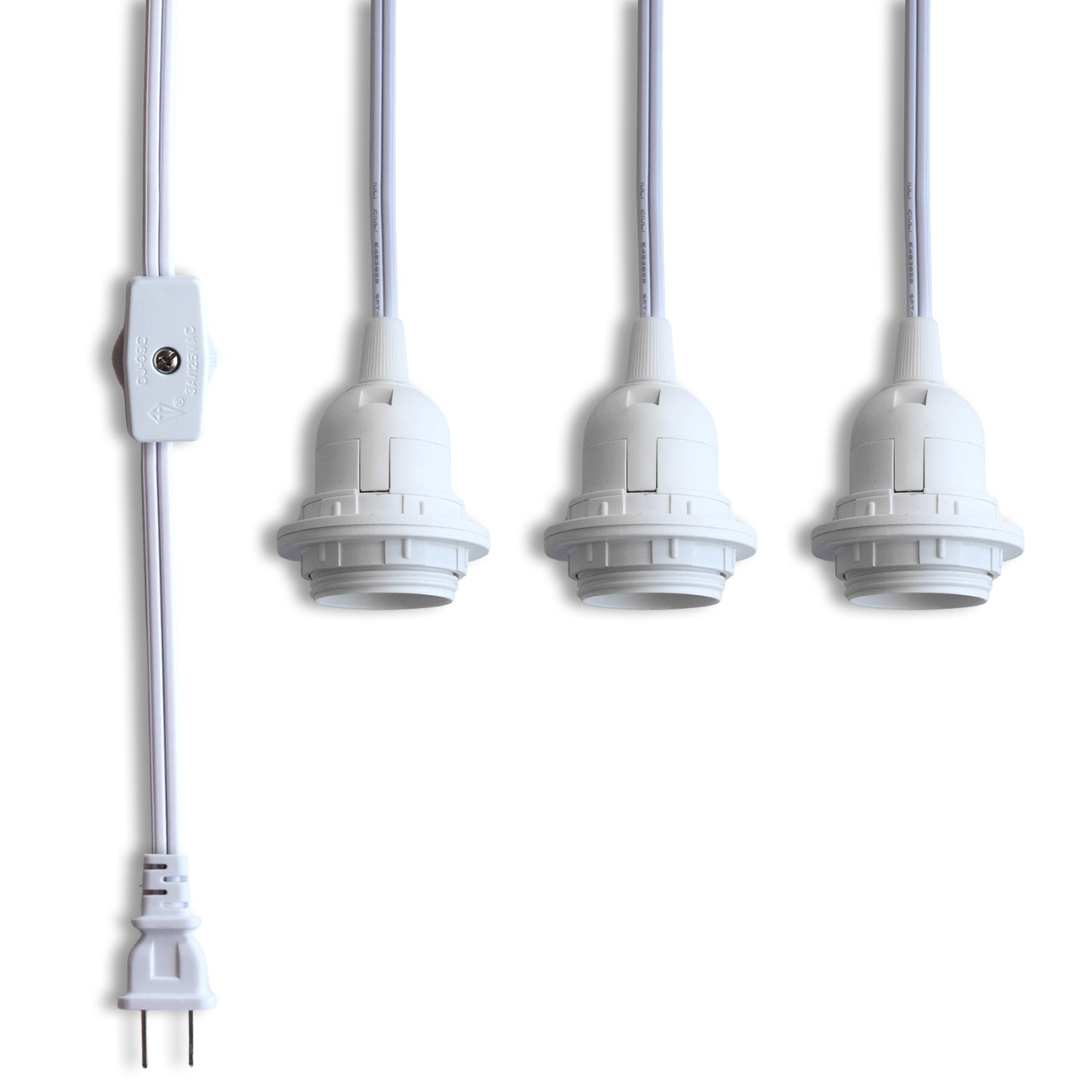 Triple Socket White Pendant Light Lamp Cord for Lanterns, Switch, E26, 19 FT