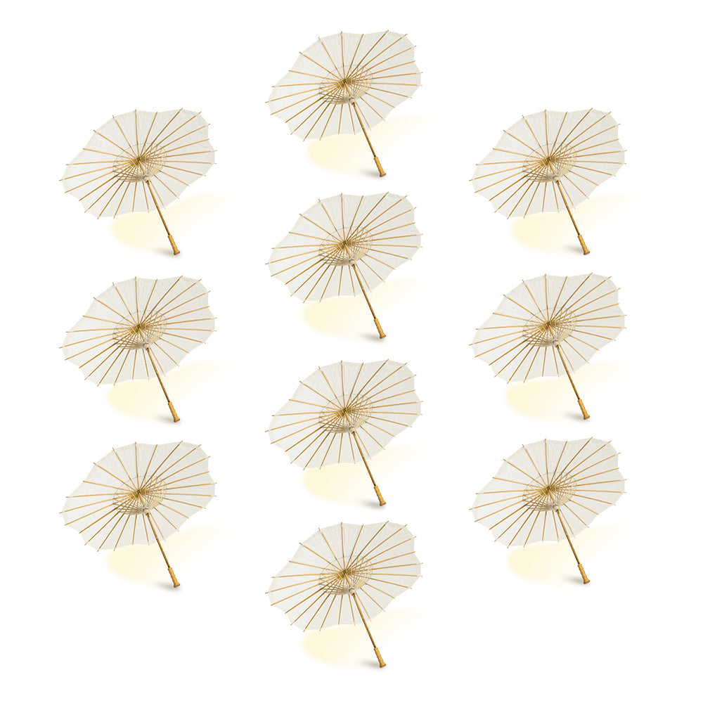 BULK PACK (10-PACK) Beige / Ivory Paper Parasol Umbrella, Scallop Blossom Shaped with Elegant Handle