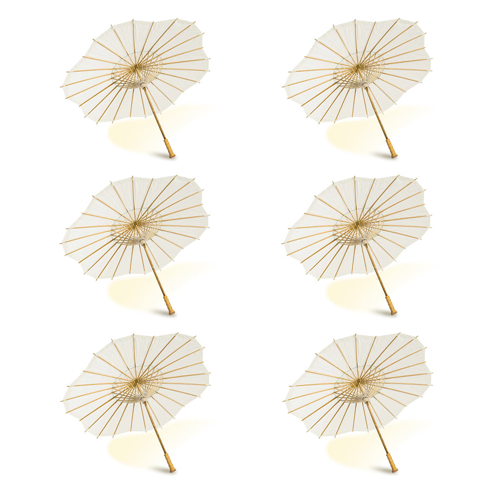 BULK PACK (6-PACK) Beige / Ivory Paper Parasol Umbrella, Scallop Blossom Shaped with Elegant Handle