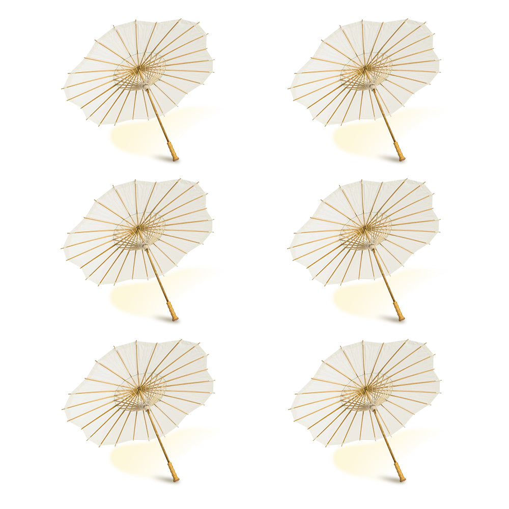BULK PACK (6-PACK) Beige / Ivory Paper Parasol Umbrella, Scallop Blossom Shaped with Elegant Handle