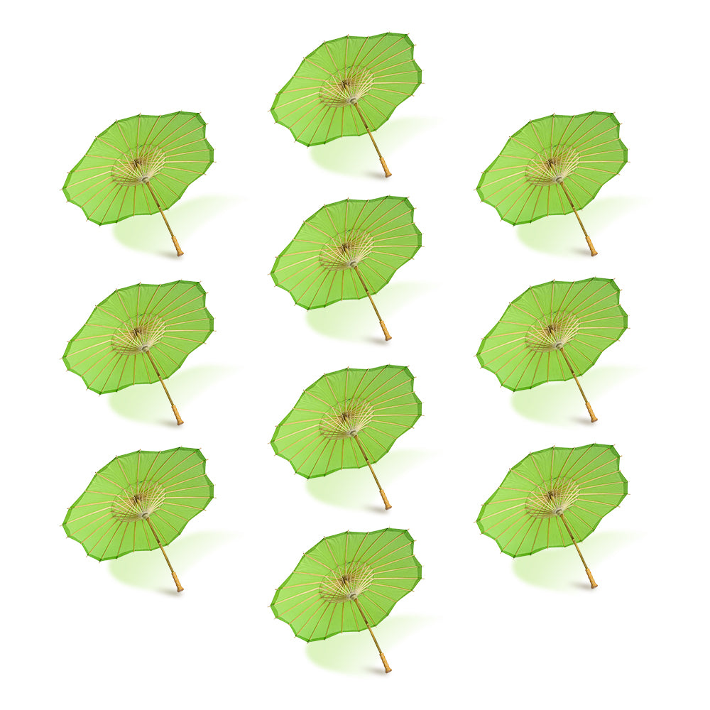 BULK PACK (10-PACK) 32&quot; Grass Greenery Paper Parasol Umbrella, Scallop Blossom Shaped with Elegant Handle