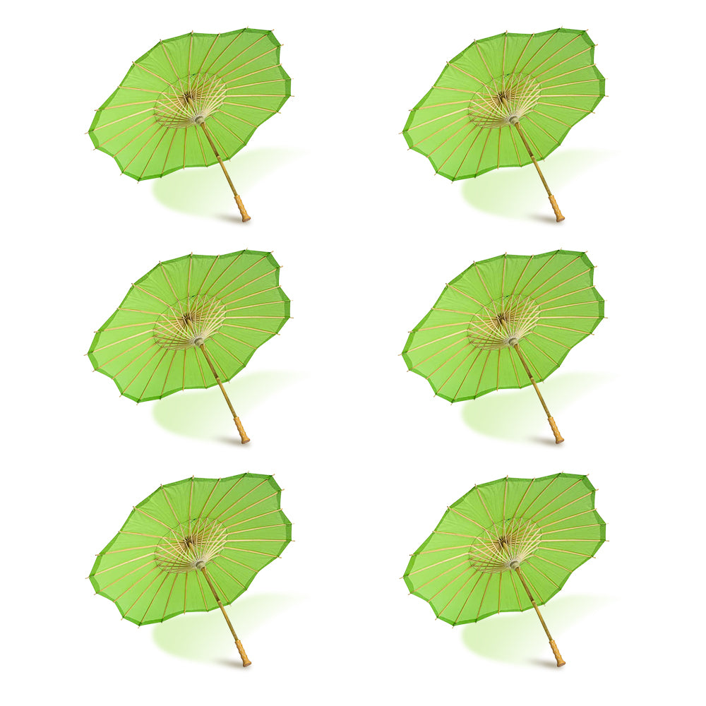 BULK PACK (6-PACK) 32&quot; Grass Greenery Paper Parasol Umbrella, Scallop Blossom Shaped with Elegant Handle