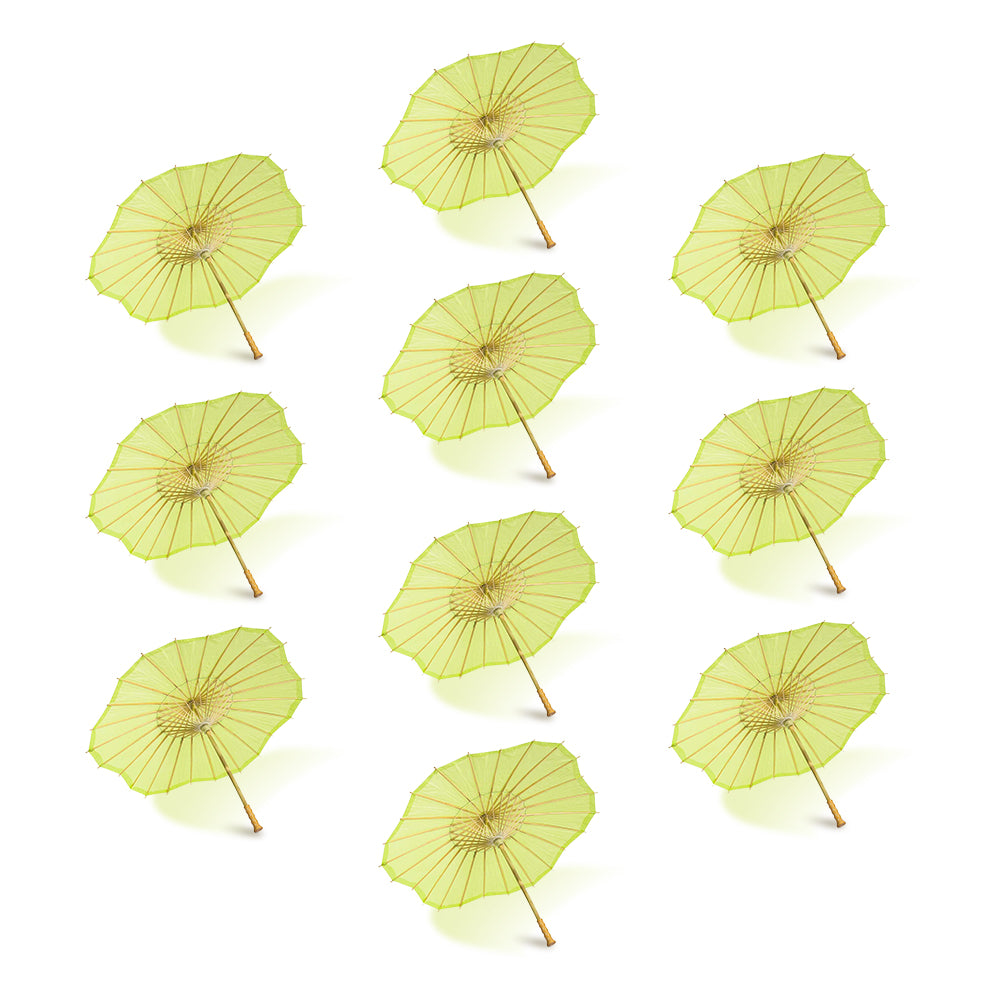 BULK PACK (10-PACK) 32&quot; Light Lime Paper Parasol Umbrella, Scallop Blossom Shaped with Elegant Handle