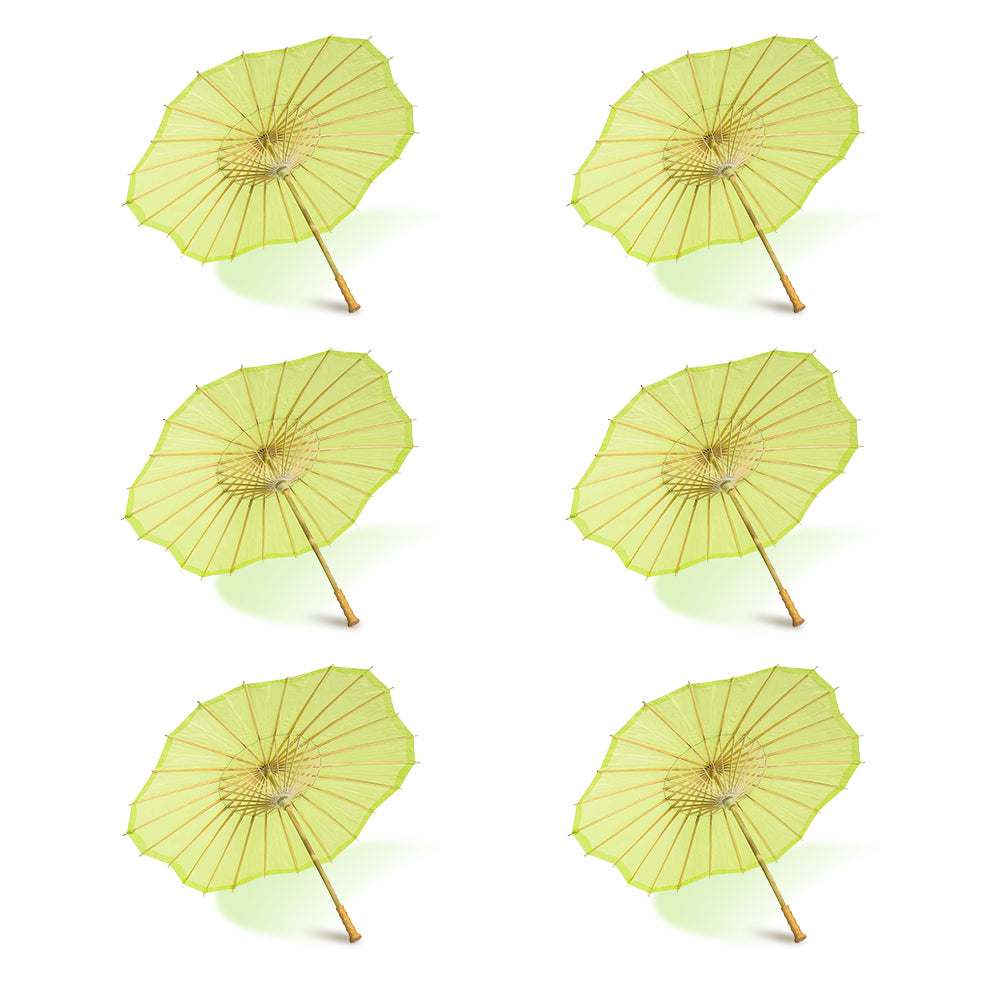BULK PACK (6-PACK) 32" Light Lime Paper Parasol Umbrella, Scallop Blossom Shaped with Elegant Handle